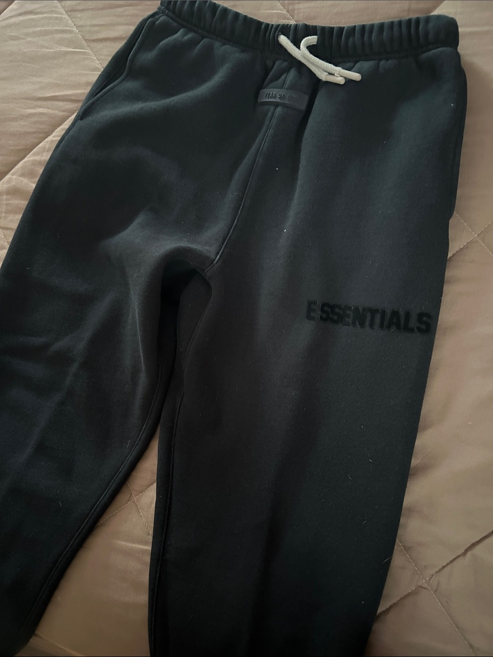 ESSENTIALS Black Jogger Sweatpants with White Drawstring